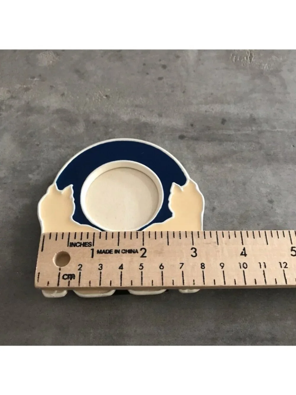 Kitty Cat Mini Frame Enamel Metal Round Photo Blue Cream Minimalist Kitsch Decor